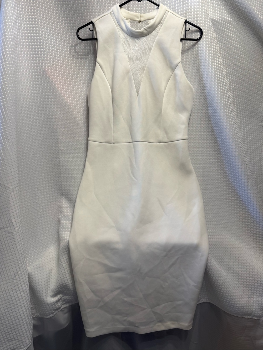 Guess White Sleeveless Midi Sheath Dress with Illusion Panel